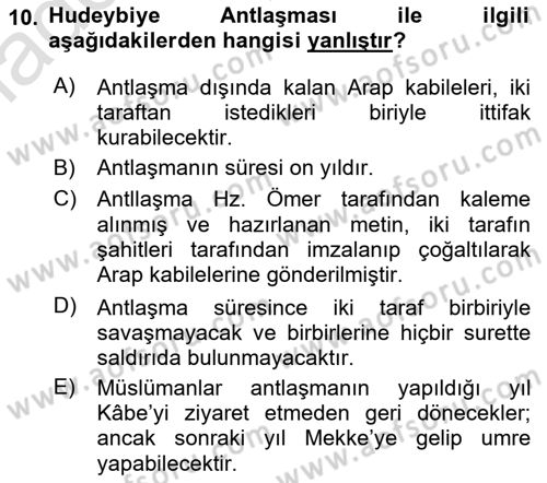 İlk Dönem İslam Tarihi Dersi 2023 - 2024 Yılı Yaz Okulu Sınav Soruları 10. Soru