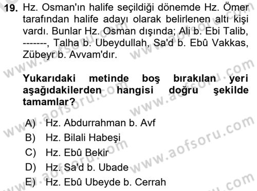 İlk Dönem İslam Tarihi Dersi 2023 - 2024 Yılı Yaz Okulu Sınav Soruları 19. Soru