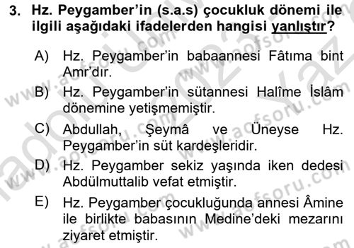 İlk Dönem İslam Tarihi Dersi 2023 - 2024 Yılı Yaz Okulu Sınav Soruları 3. Soru