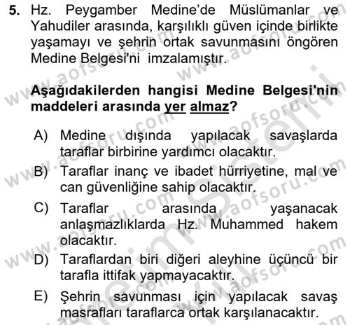 İlk Dönem İslam Tarihi Dersi 2023 - 2024 Yılı Yaz Okulu Sınav Soruları 5. Soru