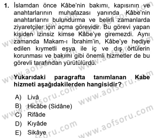 İlk Dönem İslam Tarihi Dersi Ara Sınavı Deneme Sınav Soruları 1. Soru
