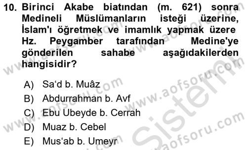 İlk Dönem İslam Tarihi Dersi 2024 - 2025 Yılı (Vize) Ara Sınav Soruları 10. Soru