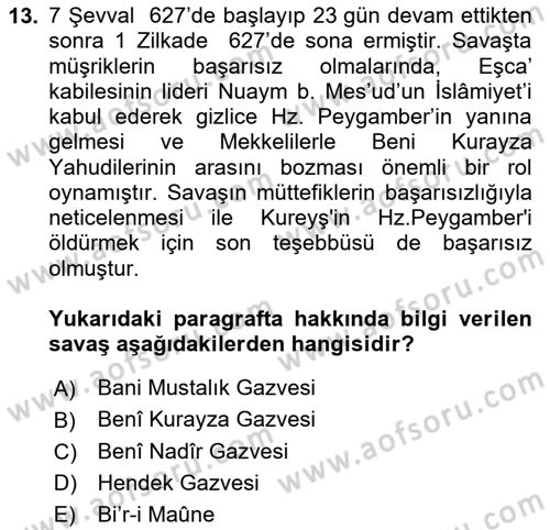 İlk Dönem İslam Tarihi Dersi 2024 - 2025 Yılı (Vize) Ara Sınav Soruları 13. Soru