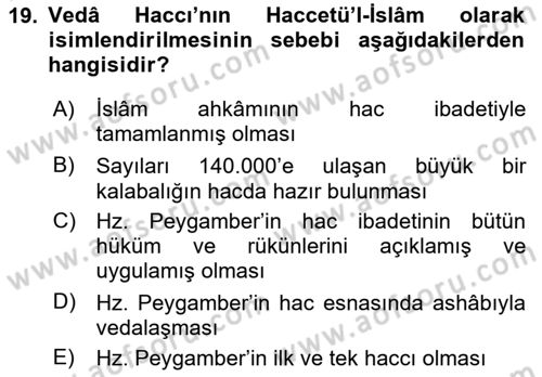 İlk Dönem İslam Tarihi Dersi Ara Sınavı Deneme Sınav Soruları 19. Soru