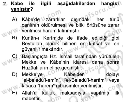 İlk Dönem İslam Tarihi Dersi Ara Sınavı Deneme Sınav Soruları 2. Soru