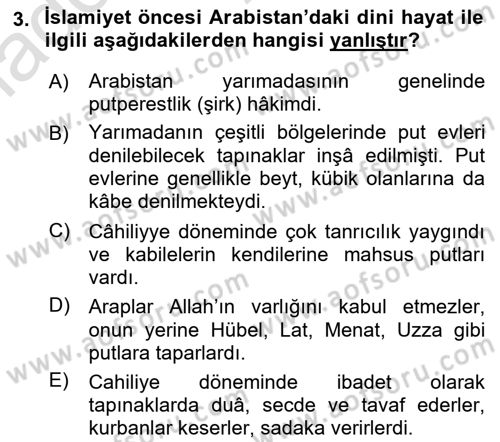 İlk Dönem İslam Tarihi Dersi Ara Sınavı Deneme Sınav Soruları 3. Soru