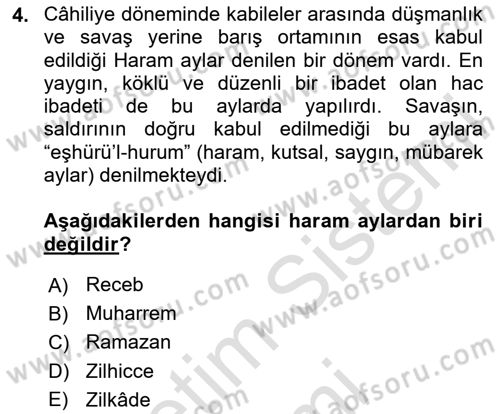İlk Dönem İslam Tarihi Dersi Ara Sınavı Deneme Sınav Soruları 4. Soru
