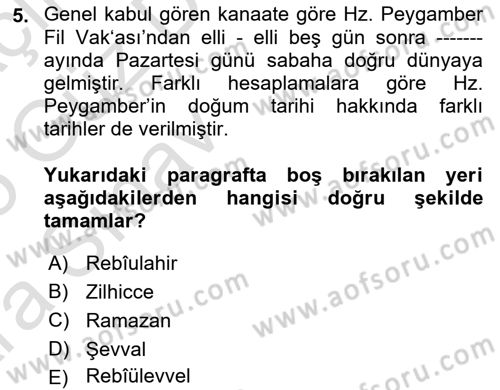 İlk Dönem İslam Tarihi Dersi Ara Sınavı Deneme Sınav Soruları 5. Soru