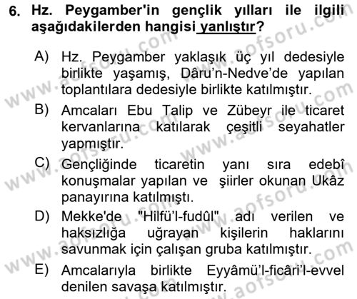 İlk Dönem İslam Tarihi Dersi 2024 - 2025 Yılı (Vize) Ara Sınav Soruları 6. Soru