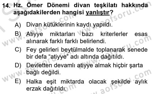 İlk Dönem İslam Tarihi Dersi 2024 - 2025 Yılı (Final) Dönem Sonu Sınav Soruları 14. Soru