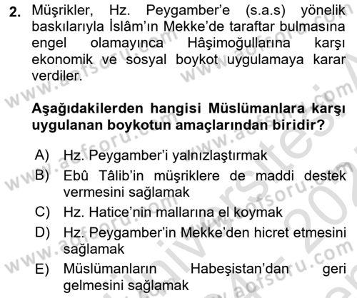 İlk Dönem İslam Tarihi Dersi 2024 - 2025 Yılı (Final) Dönem Sonu Sınav Soruları 2. Soru