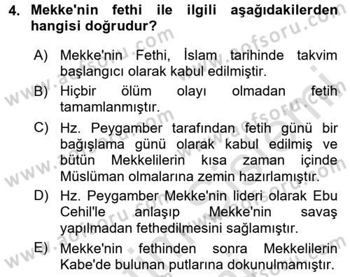 İlk Dönem İslam Tarihi Dersi 2024 - 2025 Yılı (Final) Dönem Sonu Sınav Soruları 4. Soru