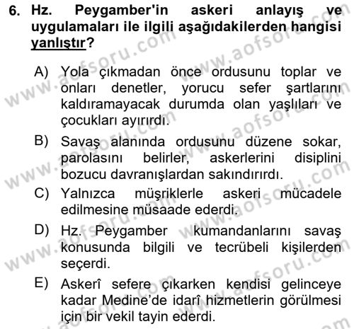 İlk Dönem İslam Tarihi Dersi 2024 - 2025 Yılı (Final) Dönem Sonu Sınav Soruları 6. Soru