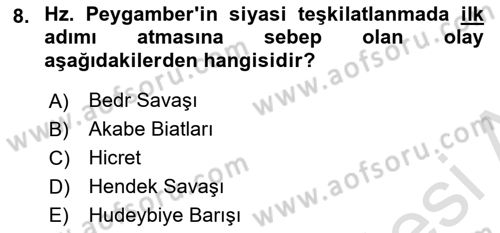 İlk Dönem İslam Tarihi Dersi 2024 - 2025 Yılı (Final) Dönem Sonu Sınav Soruları 8. Soru