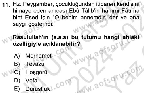 İlk Dönem İslam Tarihi Dersi 2024 - 2025 Yılı Yaz Okulu Sınav Soruları 11. Soru