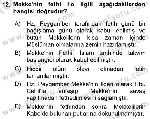 İlk Dönem İslam Tarihi Dersi 2024 - 2025 Yılı Yaz Okulu Sınav Soruları 12. Soru