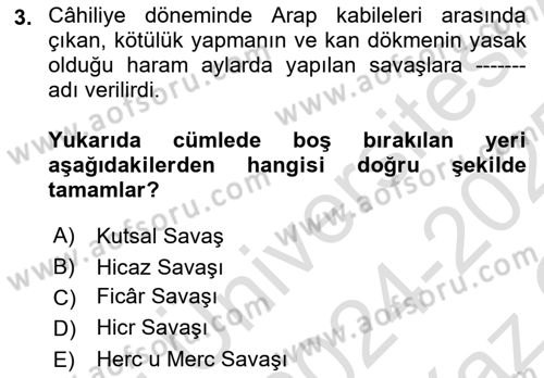 İlk Dönem İslam Tarihi Dersi 2024 - 2025 Yılı Yaz Okulu Sınav Soruları 3. Soru