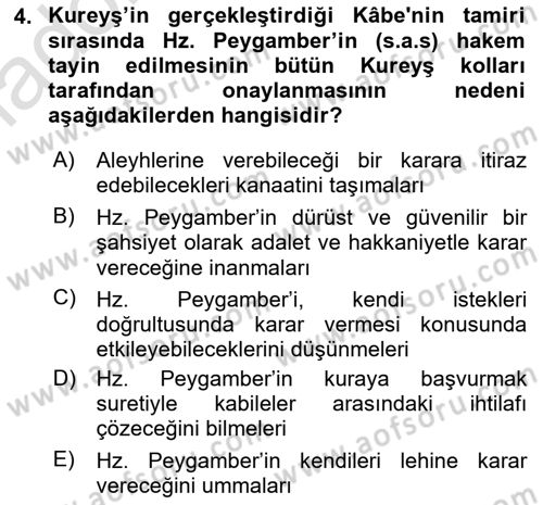 İlk Dönem İslam Tarihi Dersi 2024 - 2025 Yılı Yaz Okulu Sınav Soruları 4. Soru