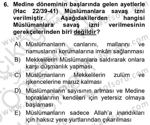 İlk Dönem İslam Tarihi Dersi 2024 - 2025 Yılı Yaz Okulu Sınav Soruları 6. Soru