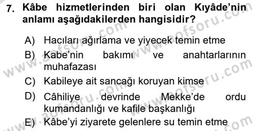 İlk Dönem İslam Tarihi Dersi 2024 - 2025 Yılı Yaz Okulu Sınav Soruları 7. Soru