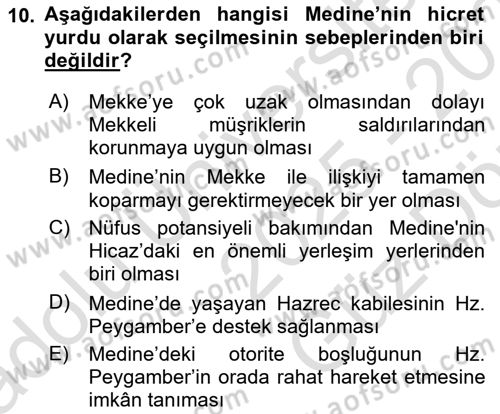 İlk Dönem İslam Tarihi Dersi 2025 - 2026 Yılı (Vize) Ara Sınav Soruları 10. Soru