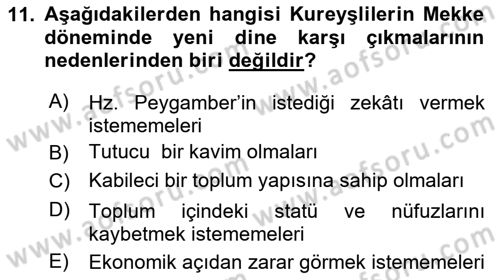 İlk Dönem İslam Tarihi Dersi 2025 - 2026 Yılı (Vize) Ara Sınav Soruları 11. Soru