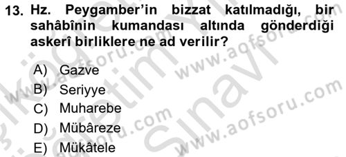 İlk Dönem İslam Tarihi Dersi 2025 - 2026 Yılı (Vize) Ara Sınav Soruları 13. Soru