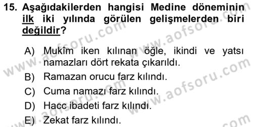 İlk Dönem İslam Tarihi Dersi 2025 - 2026 Yılı (Vize) Ara Sınav Soruları 15. Soru
