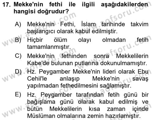 İlk Dönem İslam Tarihi Dersi 2025 - 2026 Yılı (Vize) Ara Sınav Soruları 17. Soru