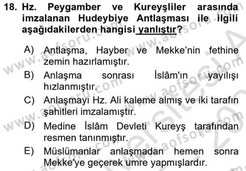 İlk Dönem İslam Tarihi Dersi 2025 - 2026 Yılı (Vize) Ara Sınav Soruları 18. Soru
