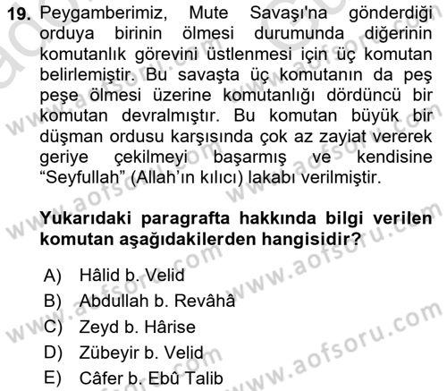 İlk Dönem İslam Tarihi Dersi 2025 - 2026 Yılı (Vize) Ara Sınav Soruları 19. Soru