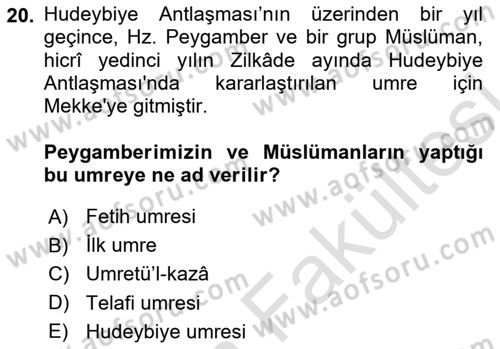 İlk Dönem İslam Tarihi Dersi 2025 - 2026 Yılı (Vize) Ara Sınav Soruları 20. Soru