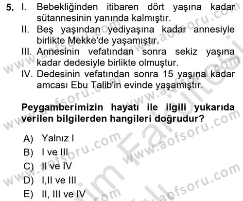 İlk Dönem İslam Tarihi Dersi 2025 - 2026 Yılı (Vize) Ara Sınav Soruları 5. Soru