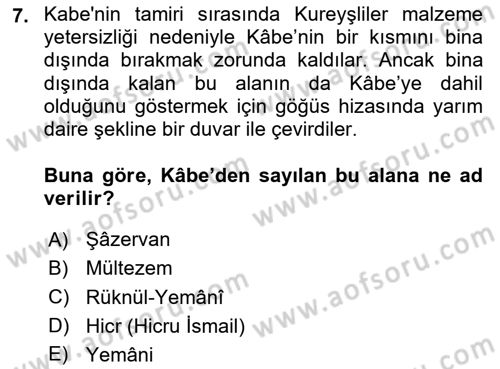 İlk Dönem İslam Tarihi Dersi 2025 - 2026 Yılı (Vize) Ara Sınav Soruları 7. Soru