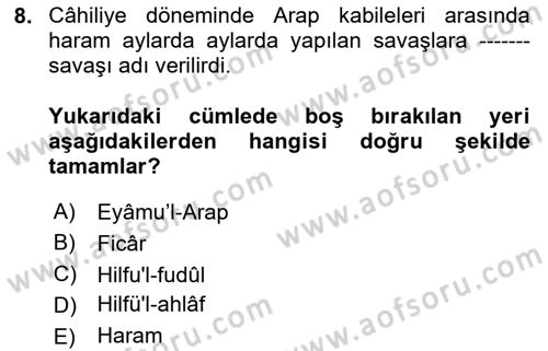 İlk Dönem İslam Tarihi Dersi 2025 - 2026 Yılı (Vize) Ara Sınav Soruları 8. Soru