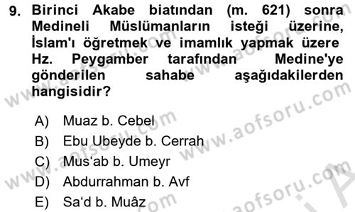İlk Dönem İslam Tarihi Dersi 2025 - 2026 Yılı (Vize) Ara Sınav Soruları 9. Soru