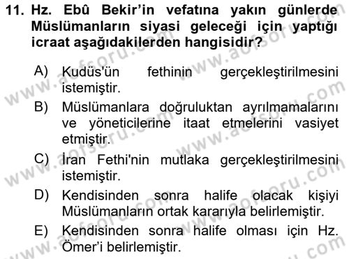 İlk Dönem İslam Tarihi Dersi 2025 - 2026 Yılı (Final) Dönem Sonu Sınav Soruları 11. Soru