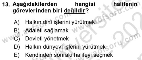 İlk Dönem İslam Tarihi Dersi 2025 - 2026 Yılı (Final) Dönem Sonu Sınav Soruları 13. Soru