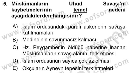 İlk Dönem İslam Tarihi Dersi 2025 - 2026 Yılı (Final) Dönem Sonu Sınav Soruları 5. Soru