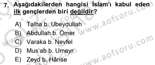 İlk Dönem İslam Tarihi Dersi 2025 - 2026 Yılı (Final) Dönem Sonu Sınav Soruları 7. Soru