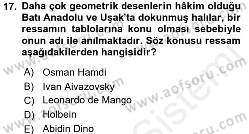 İslam Sanatları Tarihi Dersi 2015 - 2016 Yılı Tek Ders Sınav Soruları 17. Soru