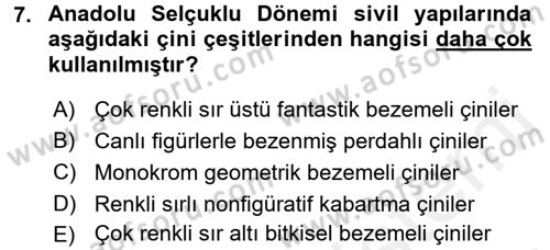 İslam Sanatları Tarihi Dersi 2015 - 2016 Yılı Tek Ders Sınav Soruları 7. Soru