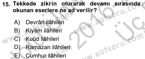 İslam Sanatları Tarihi Dersi 2016 - 2017 Yılı 3 Ders Sınav Soruları 15. Soru