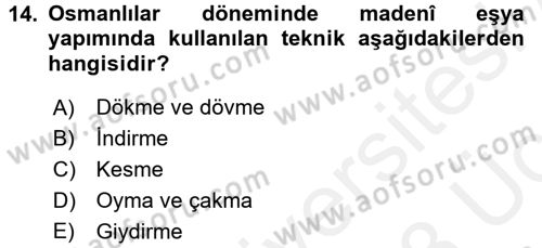 İslam Sanatları Tarihi Dersi 2017 - 2018 Yılı 3 Ders Sınav Soruları 14. Soru