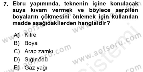 İslam Sanatları Tarihi Dersi 2017 - 2018 Yılı 3 Ders Sınav Soruları 7. Soru