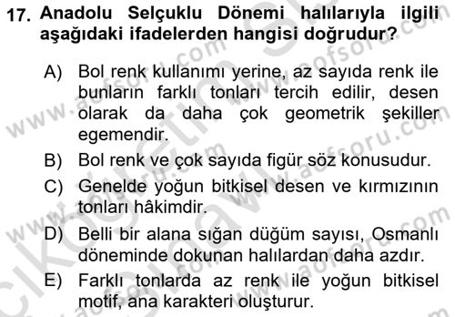 İslam Sanatları Tarihi Dersi 2018 - 2019 Yılı 3 Ders Sınav Soruları 17. Soru