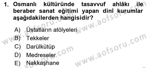 İslam Sanatları Tarihi Dersi 2021 - 2022 Yılı (Vize) Ara Sınavı 1. Soru