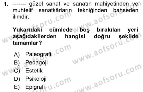 İslam Sanatları Tarihi Dersi 2021 - 2022 Yılı (Final) Dönem Sonu Sınav Soruları 1. Soru