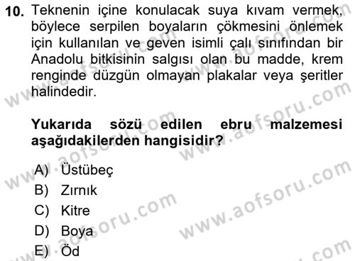 İslam Sanatları Tarihi Dersi 2021 - 2022 Yılı (Final) Dönem Sonu Sınav Soruları 10. Soru