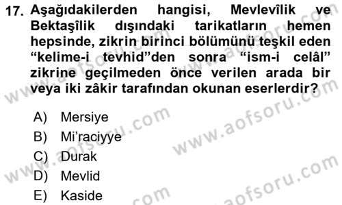 İslam Sanatları Tarihi Dersi 2022 - 2023 Yılı (Final) Dönem Sonu Sınavı 17. Soru